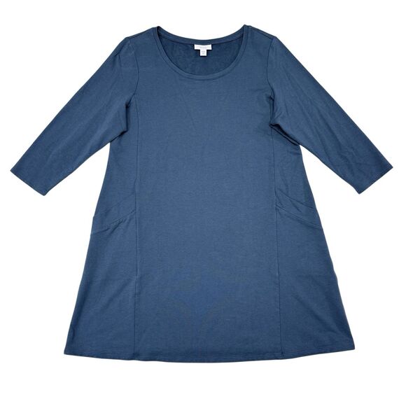 J Jill Pure Jill Dress Size‎ Medium Petite Blue Pullover Jersey Knit Pockets - Picture 1 of 8